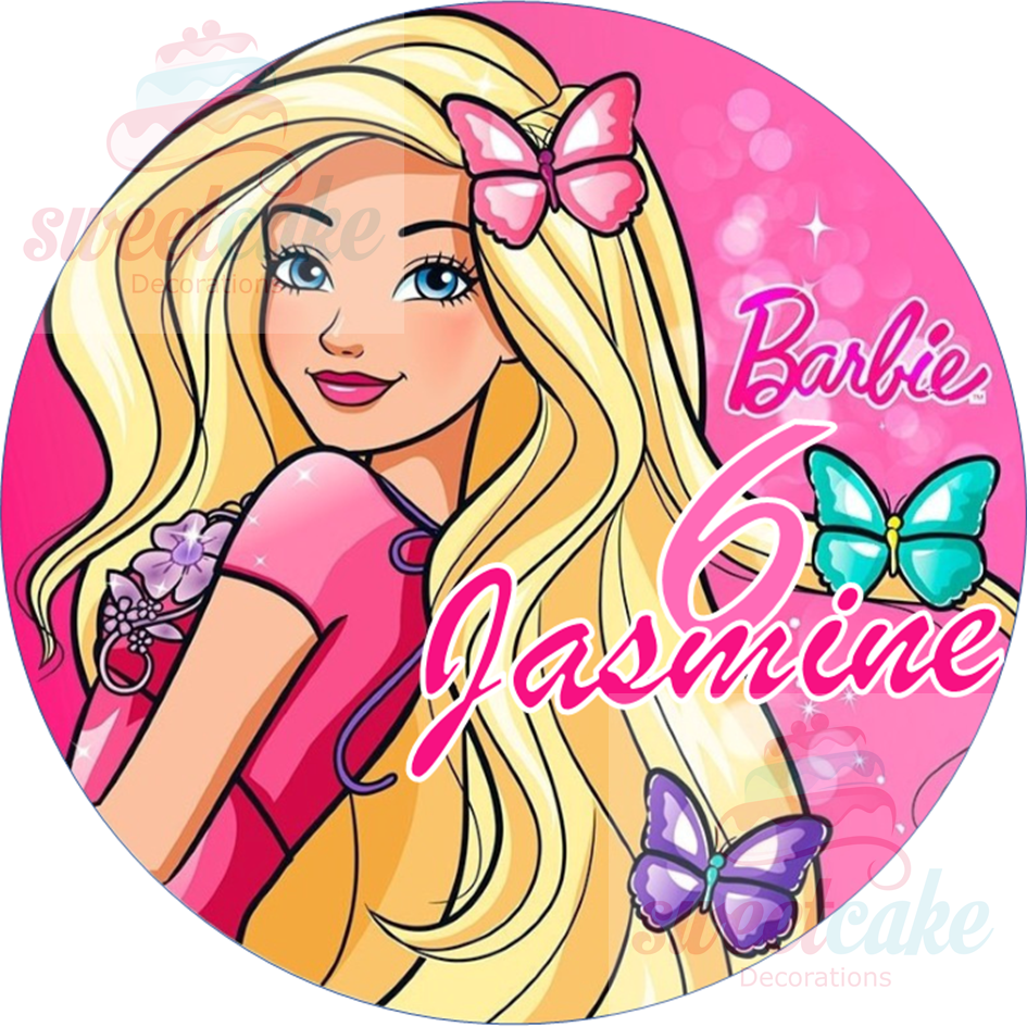 Barbie cake topper personalised edible icing or wafer paper