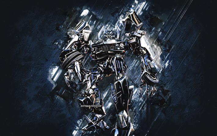 Download wallpapers barricade transformers autobot barricade transformer blue stone background grunge art barricade autobot saleen s police car transformers characters barricade character transformer police car for desktop free pictures