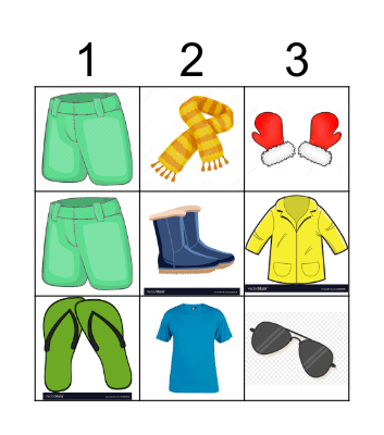 Clothes bingo cards