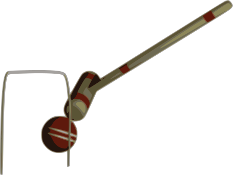 A brown and red object with a ball on top clip art image