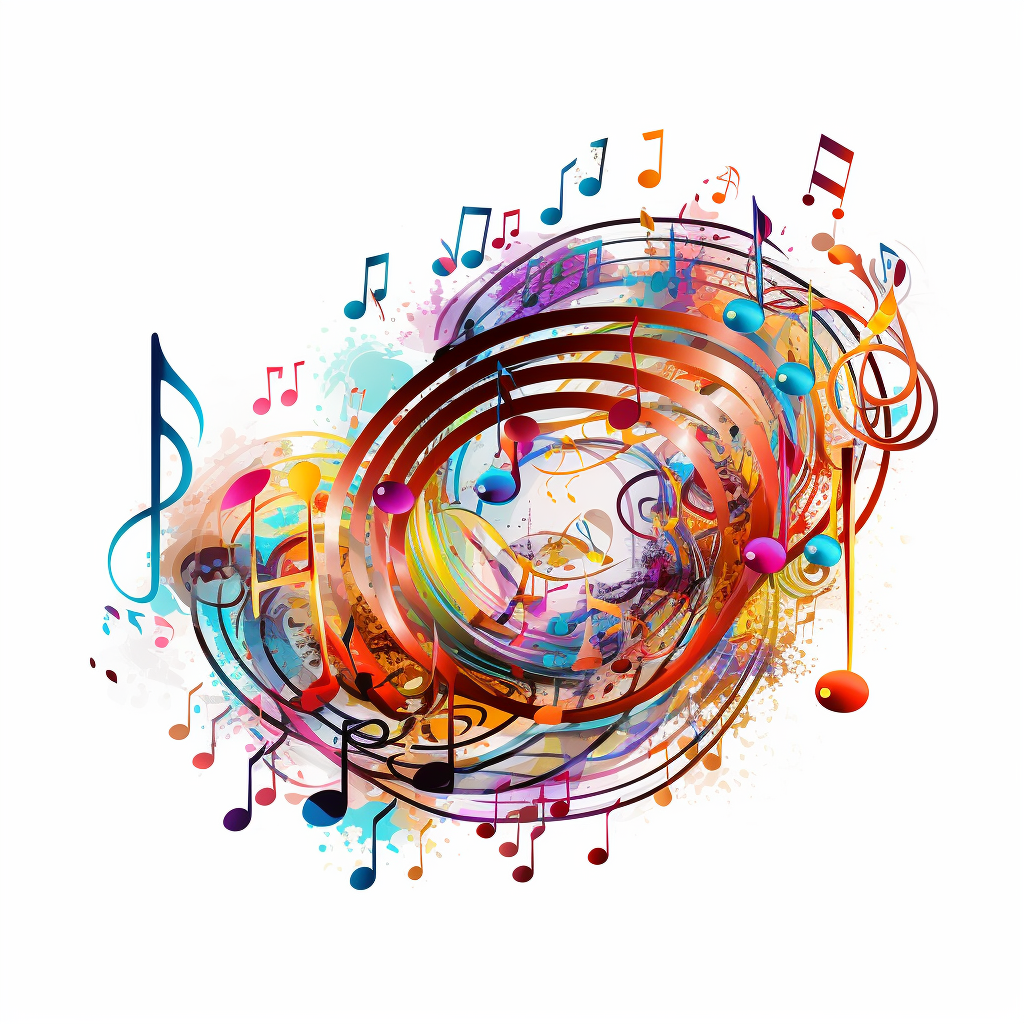 Against a white background a clip art image showcases a multitude of highly detailed musical notes