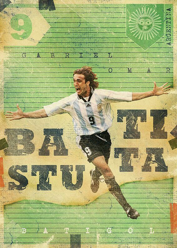 Gabriel batistuta of argentina wallpaper cartaz de futebol futebol masculino futebol vintage