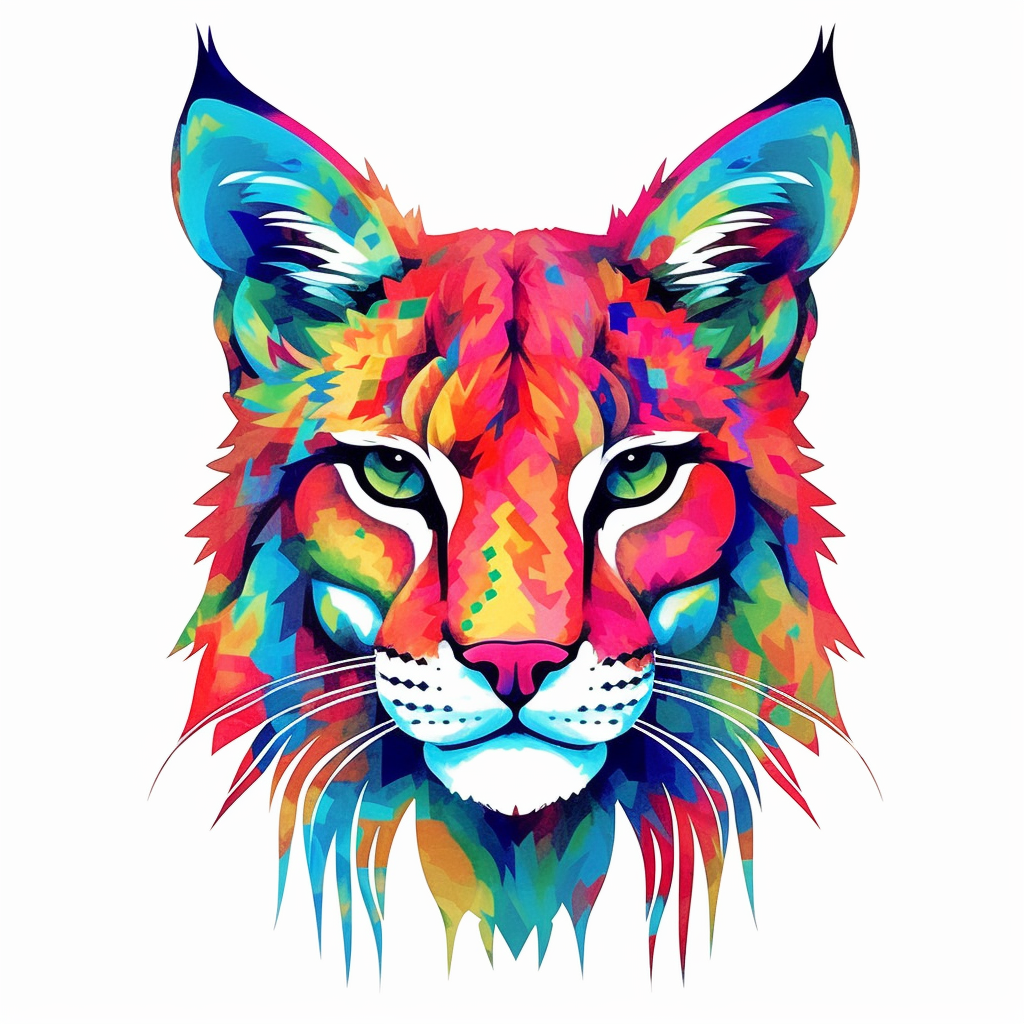 A lynx representing loyalty teamwork and the wild spirit of nature graphic art vibrant colors clipart white background black outlines