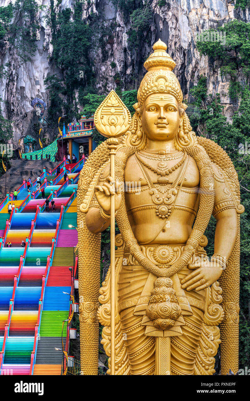 Entrance to batu caves with the murugan statue selangor kuala lumpur malaysia stock photo