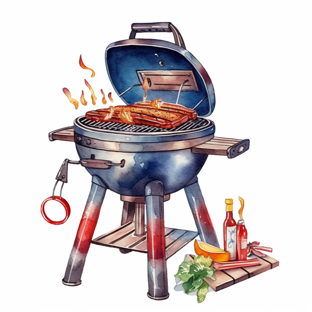 Cute beautiful patriot barbecue grill for th of july watercolor sublimation clipartcartoon hyper realistic intricate detail illustration stylehigh solutionon the white background