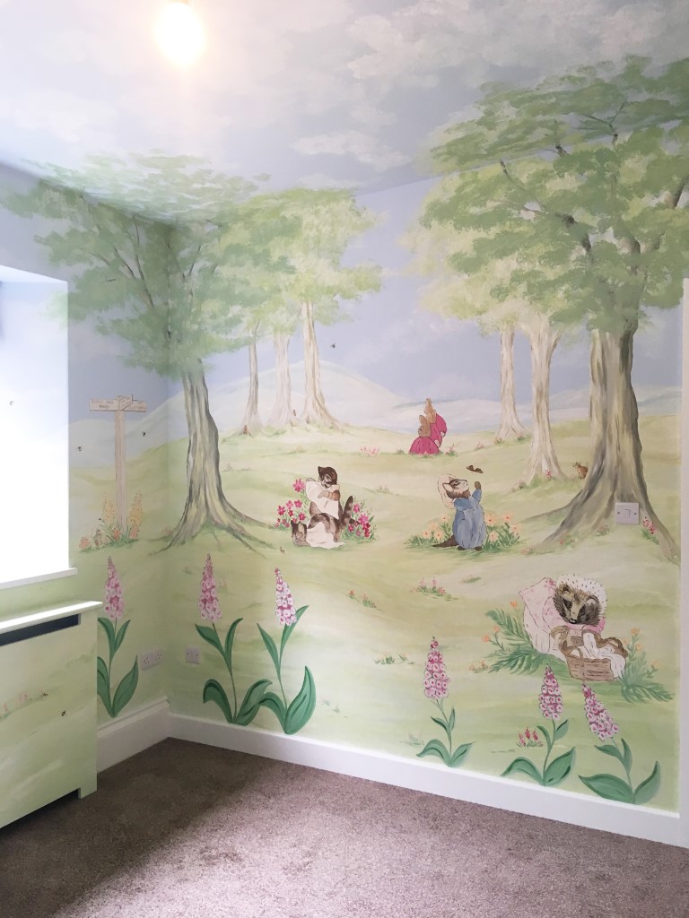 Beatrix potter themed room wall mural