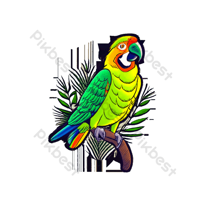 Colorful parrot on a branch with flowers png png images psd free download