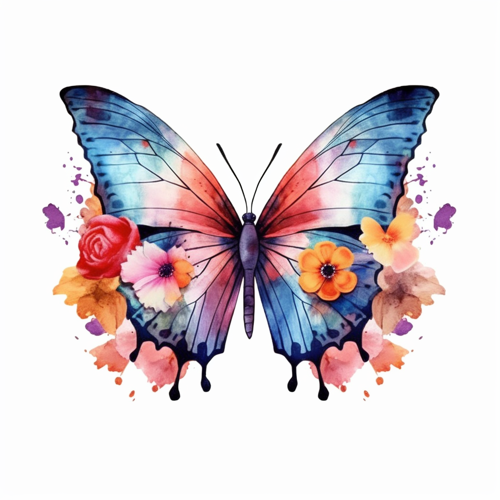 Beautiful colorful butterfly on flowers summer vibes hand drawing digital art clean design clean art sublimation colorful watercolor style white background k extremely detailed clipart