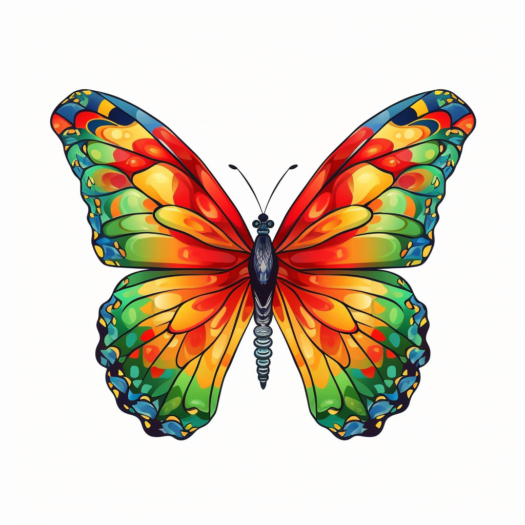 Cute beautiful red yellow green butterfly for juneteenth watercolor clipart cartoon hyper realistic intricate detail illustration style high solution on the white background