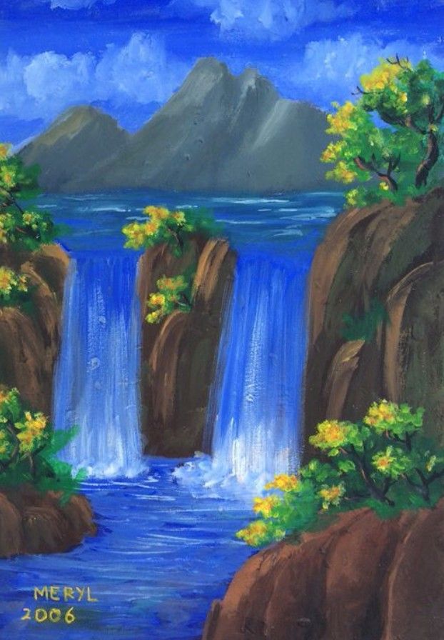 How to Draw Beautiful Waterfall with Sunset Scenery | Easy Oil Pastels  Scenery Drawing - YouTube
