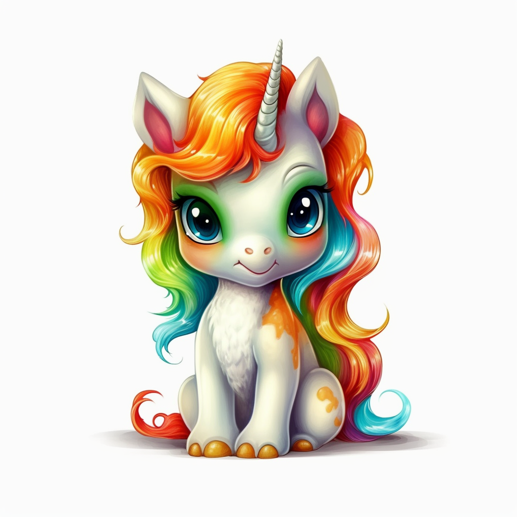 Cute beautiful happy face rainbow baby unicorn is sitting full body sublimation clipart cartoonhyper realistic intricate detail illustration stylehigh solutionon the white background