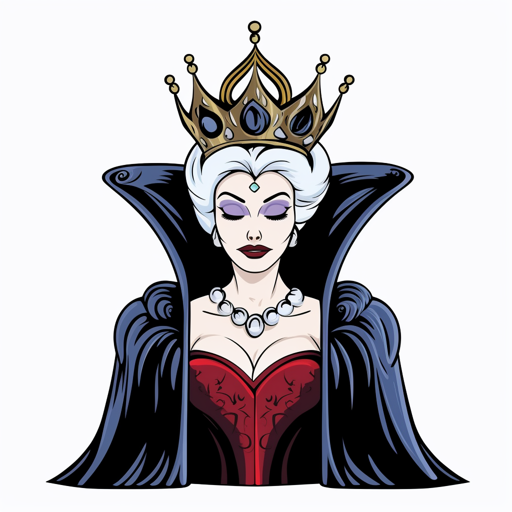 D partially lined clipart illustration of an evil but beautiful queen in the style of s sleeping beauty movie white background