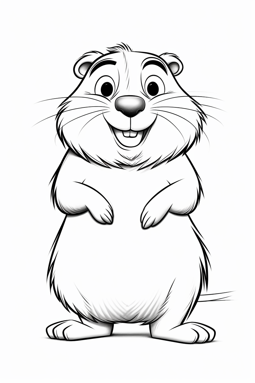 Pixar beaver clipart simple line art monocromatic isolated on white background color image full body stroke line art for toddler coloring k