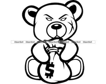 Gangster hustle teddy bear scar face gang money bag thug swag cash rich rap rapper hip hop art hustling tattoo design jpg png svg cut file