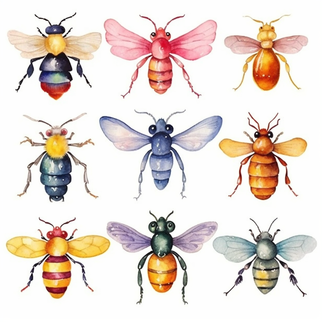 Watercolour bugs clipart