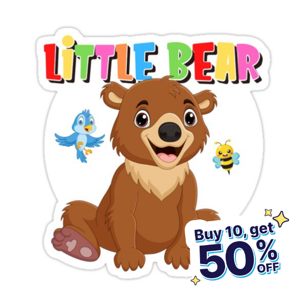 Little bear with bird and bee sticker for sale by dallen fox in bee sticker little bears bear