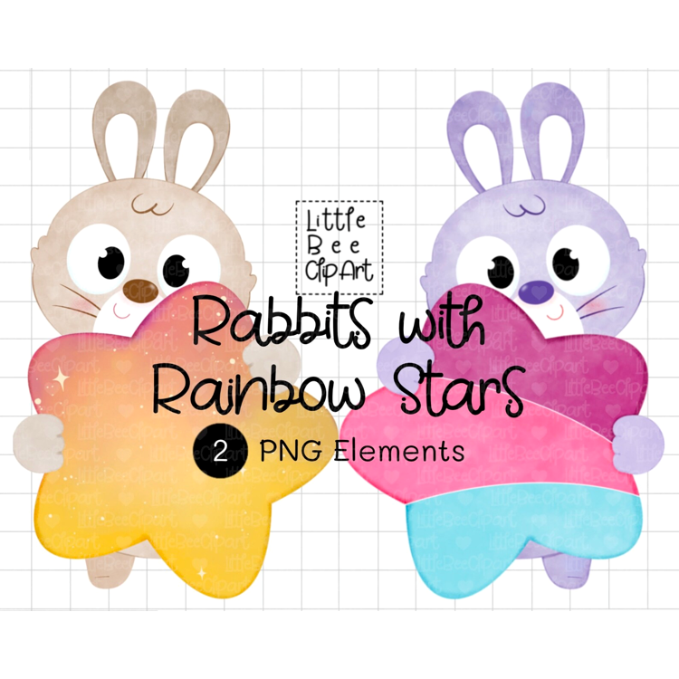 Kawaii rabbits watercolor clipart