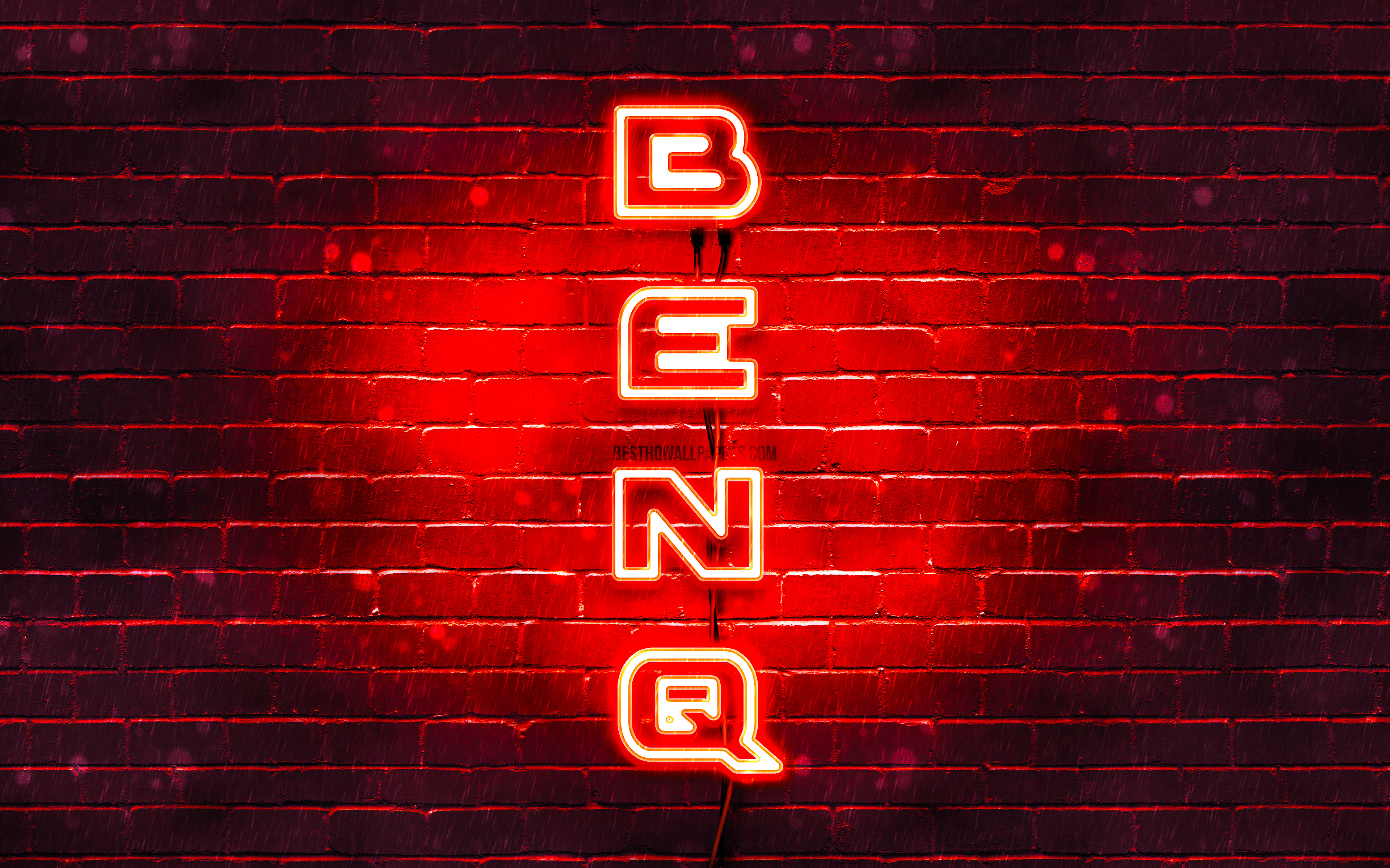 Download wallpapers k benq red logo vertical text red brickwall benq neon logo creative benq logo artwork benq for desktop with resolution x high quality hd pictures wallpapers