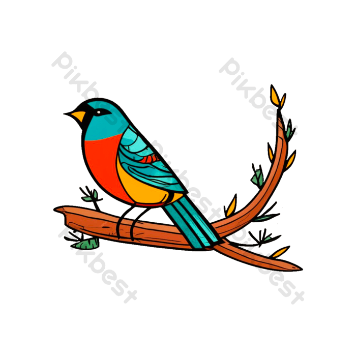 Breasted bird zentangle with the good colour is sitting on small branch tree png png images psd free download