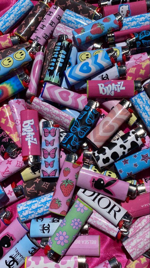 Bic lighter lighters strawberry butterfly bratz lv dior chanel flower cow heart stars aesthetic iphone wallpaper lighter art iphone wallpaper