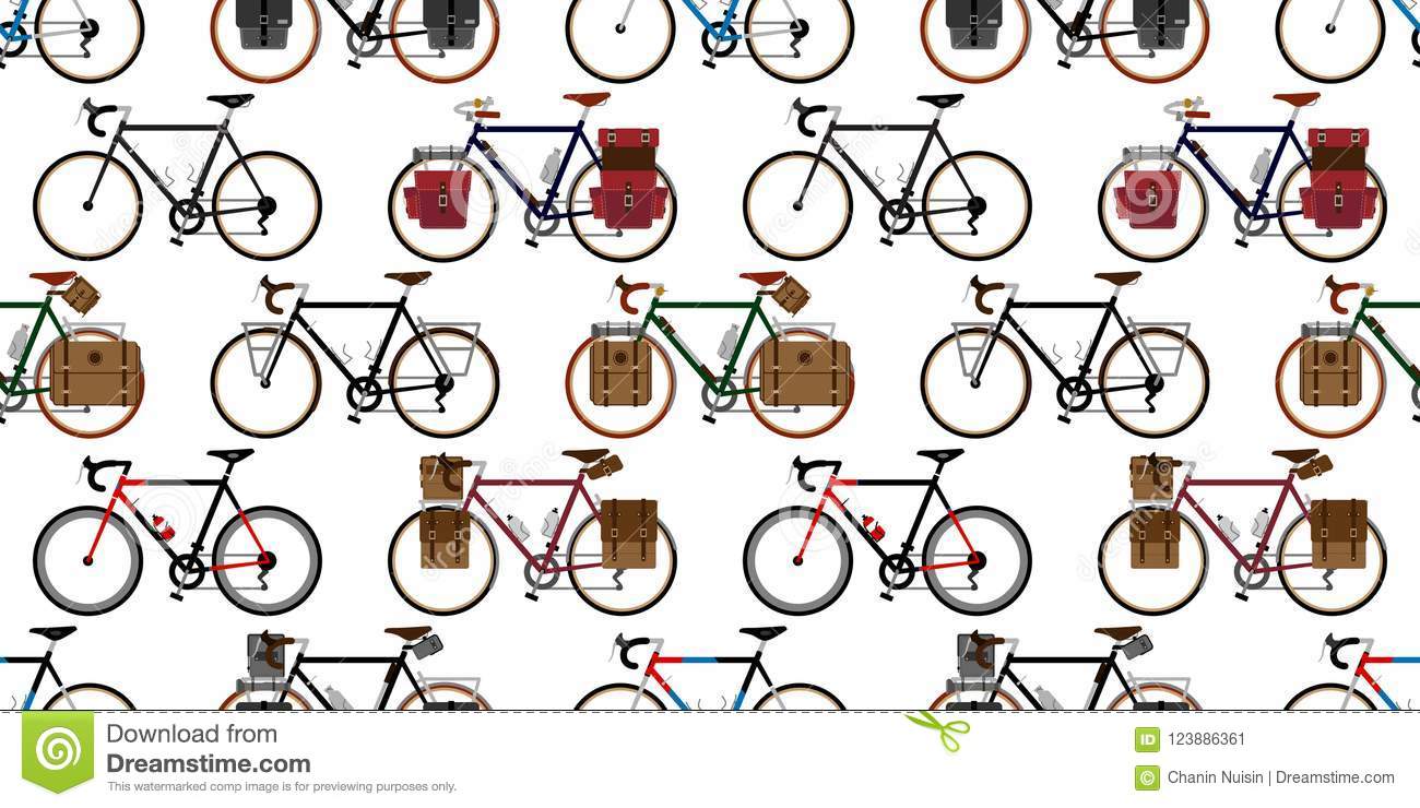 Bicycle seamless pattern vector cycling isolated wallpaper vintage touring bicycle background stock illustration