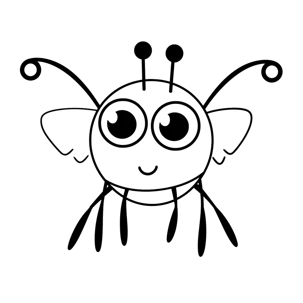 Theme bug cute bug simple clipart coloring book for kids minimalist cartoon vector line art thick solid black lines black and white isolated on white background