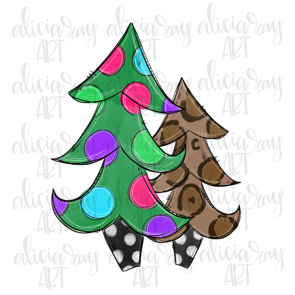 Polka dot and leopard christmas trees â alicia ray art
