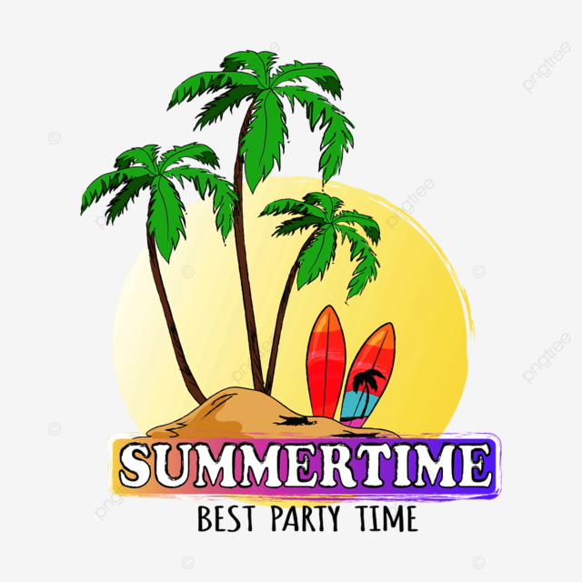 Palm tree surfboard clipart hd png summertime best party time tropical sandy island with tall palms with big leaves and surfboards isolated vector illustration on white background leaves environment on png image