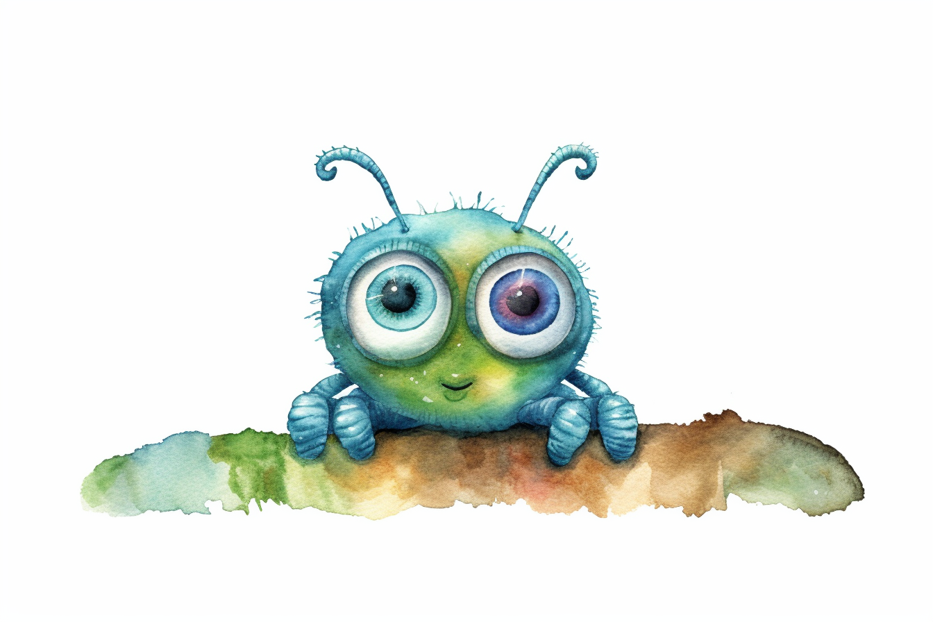 Watercolor insect clipart cute caterpillar big eyes insanely detailed photorealistic pixar style isolated on white background