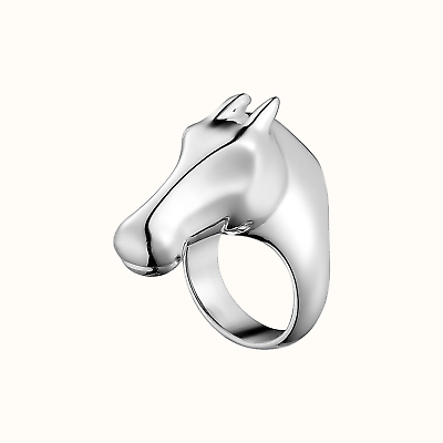 Hermes galop horse head statement ring large model sterling silver sz