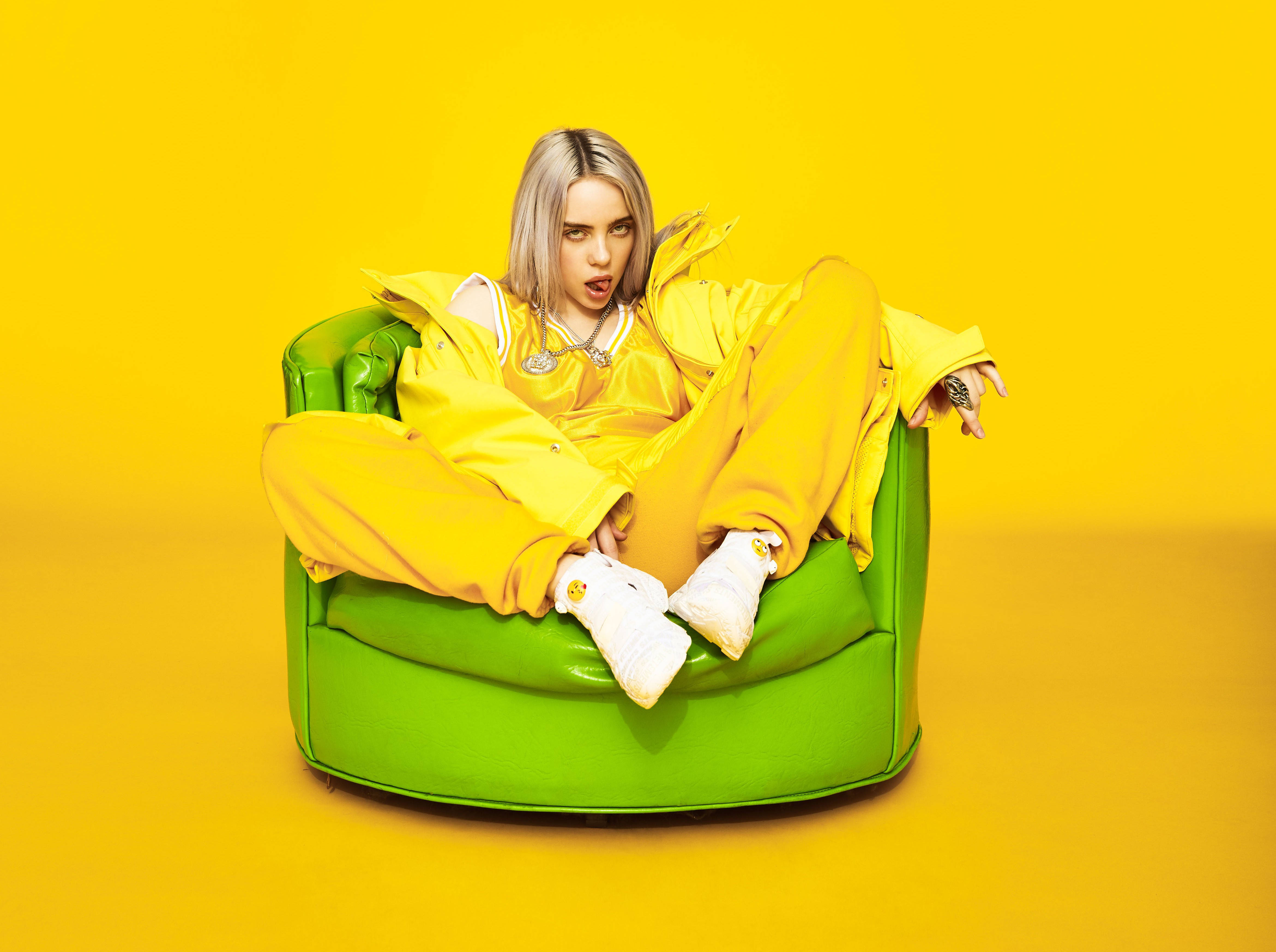 Download billie eilish k green sofa wallpaper