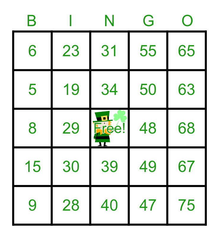 St pattys day bingo card