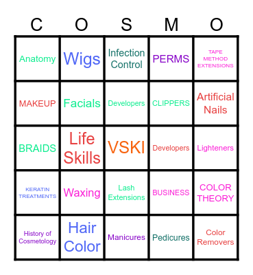 Color bingo cards