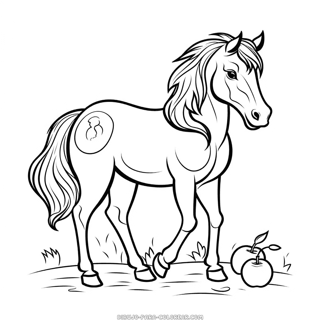 Dibujo de caballo iendo manzanas para colorear dibujo para colorear