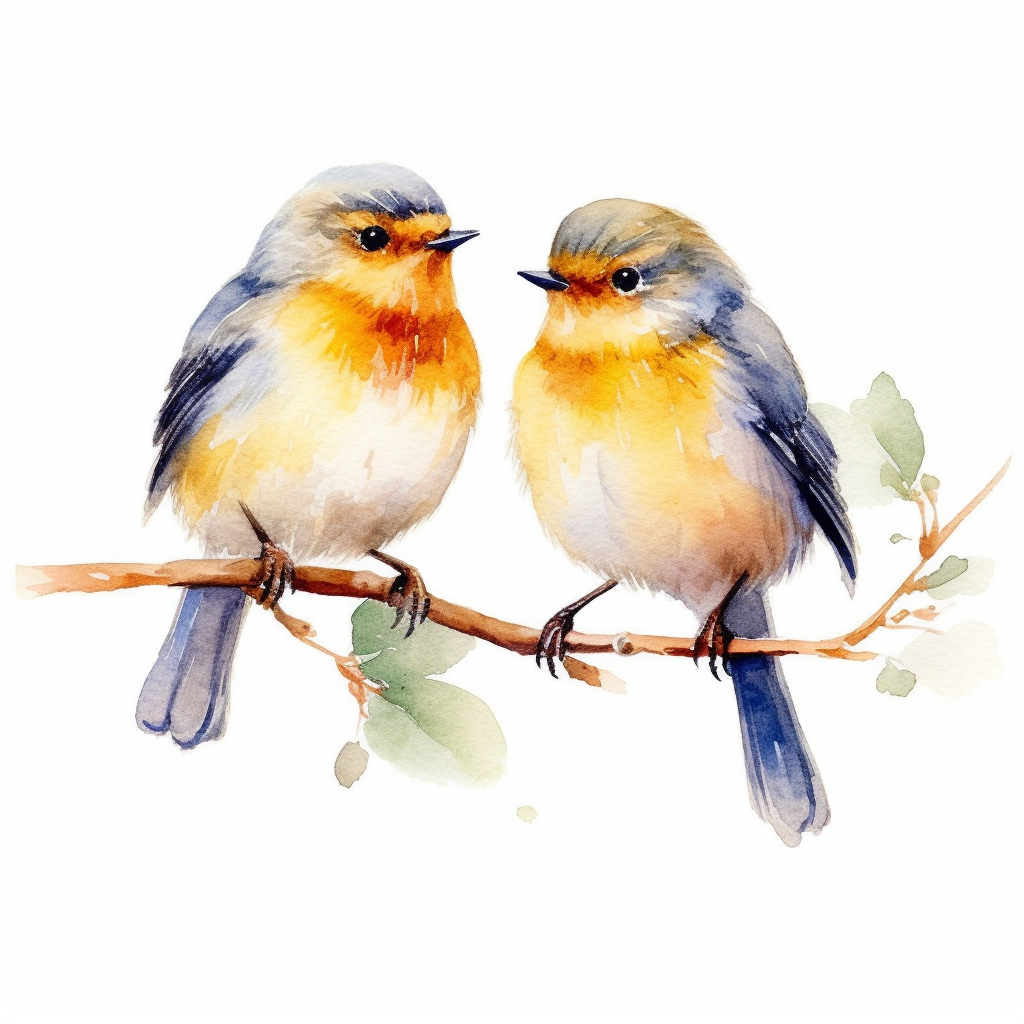Watercolor cute birds clipart white background high resolution fine details