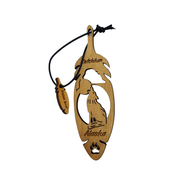 Ketchikan alaska wolf christmas ornament wood laser cut handmade in us â happy wood products