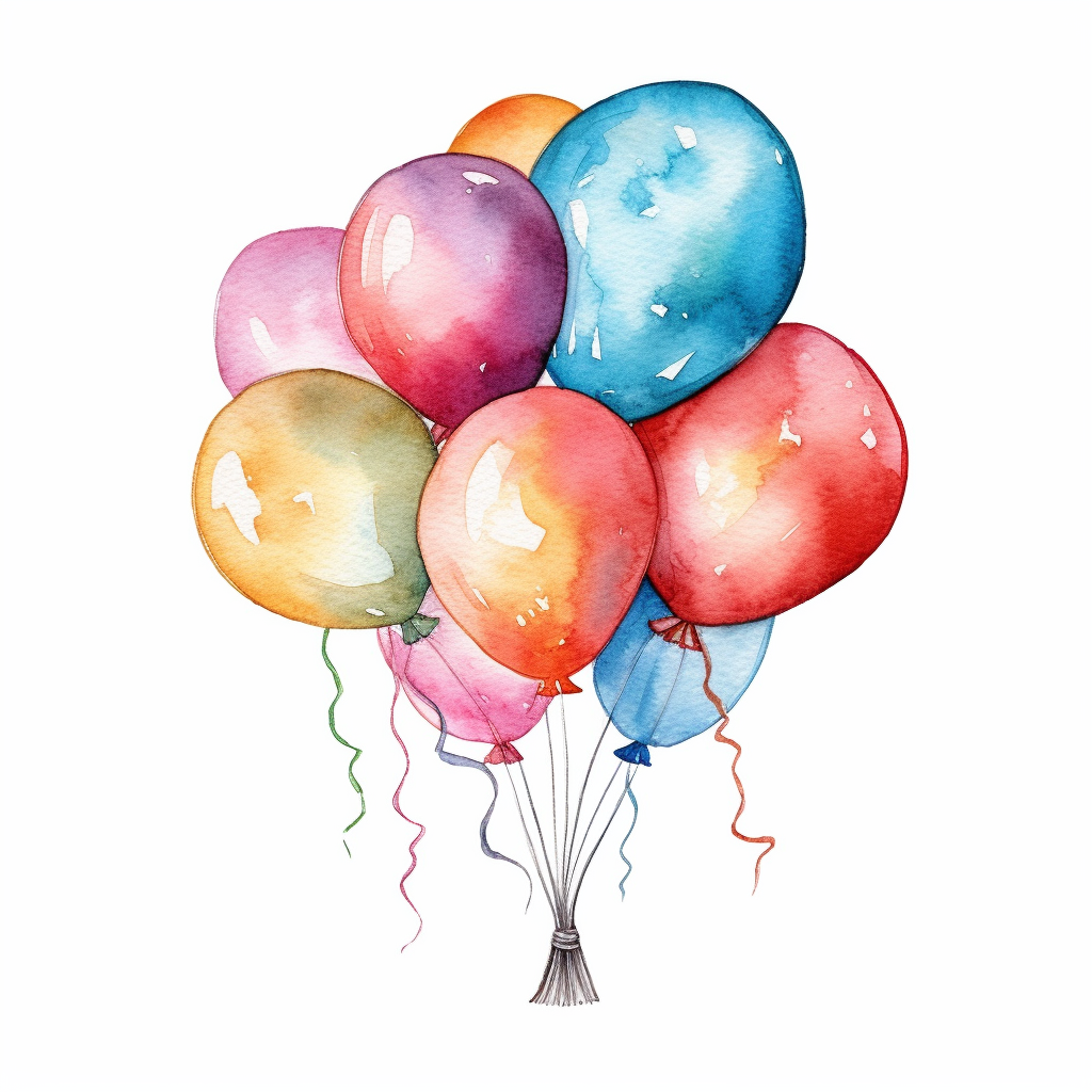 Watercolor painting a cute birthday balloon clipart dicut clipart on white background