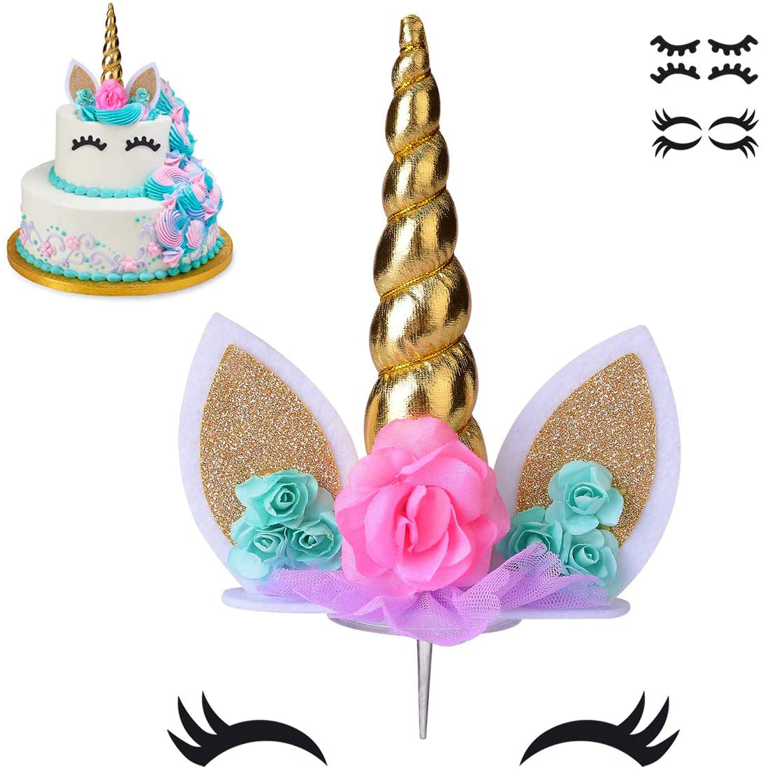 Unicorn cake topperhandmade party cake decoration supplies with eyelashes