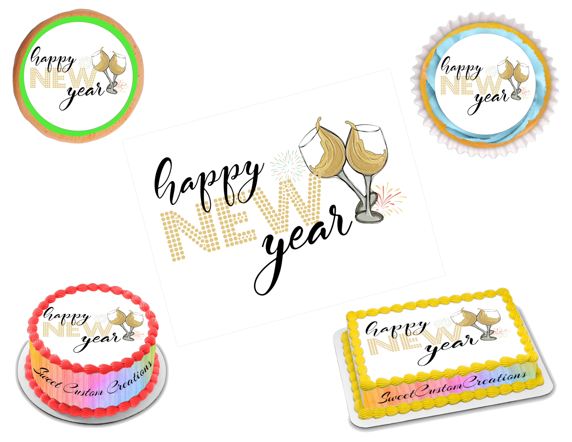 Happy new year edible image frosting sheet topper sizes â sweet custom creations