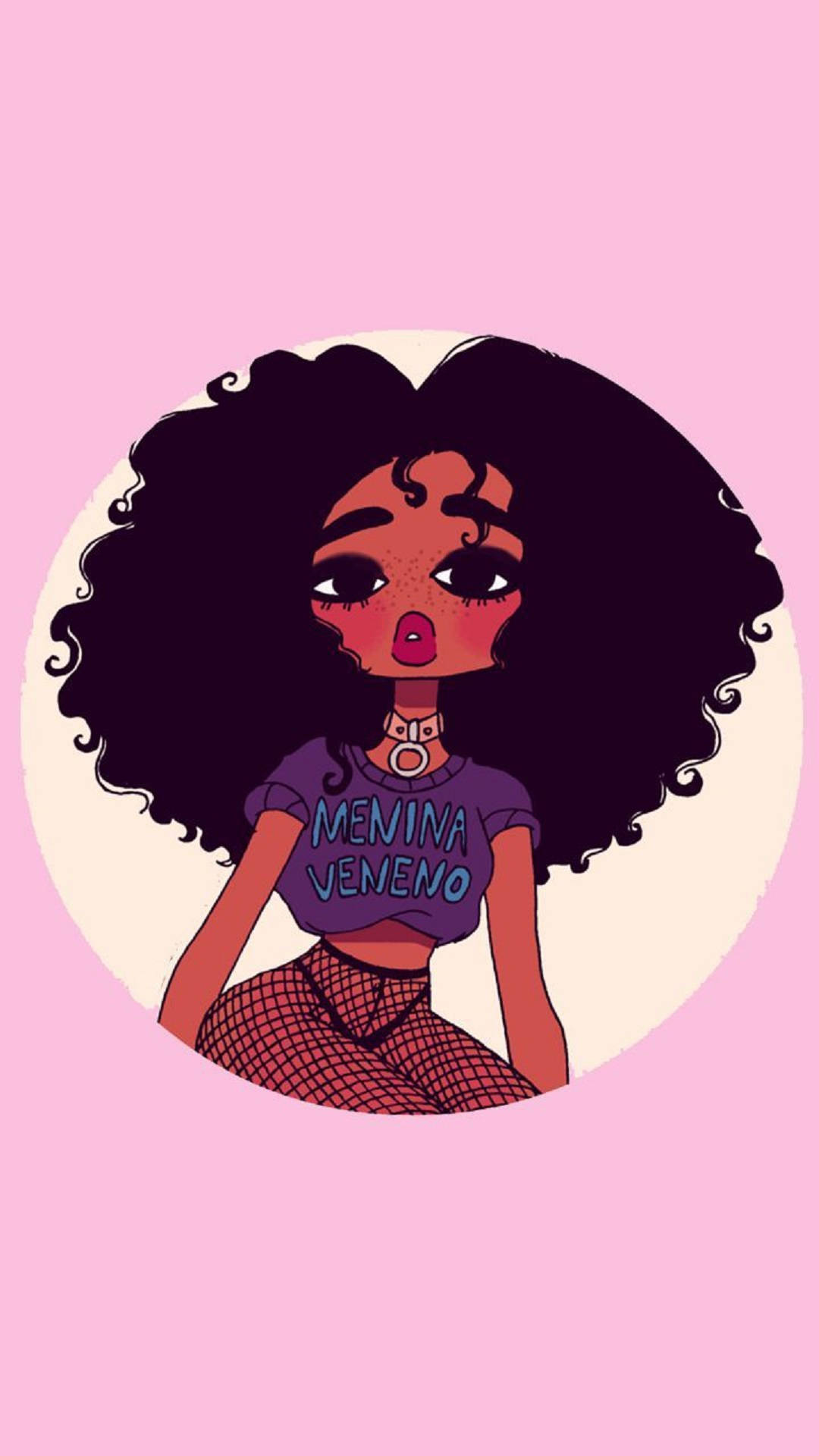 Download cartoon cute black girl pink aesthetic wallpaper