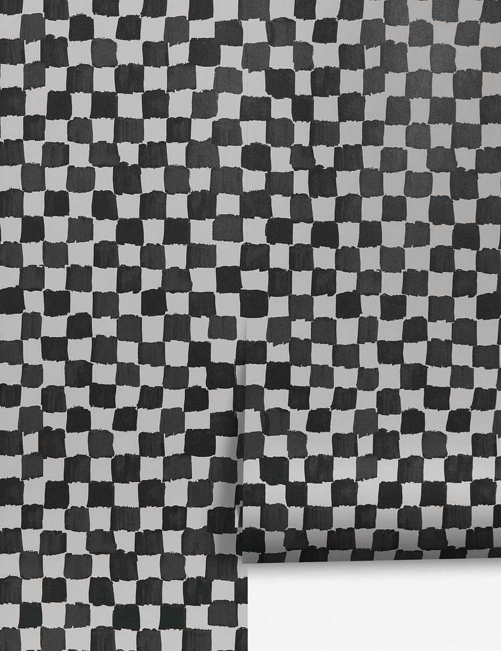 Funky black and white checkered wallpaper