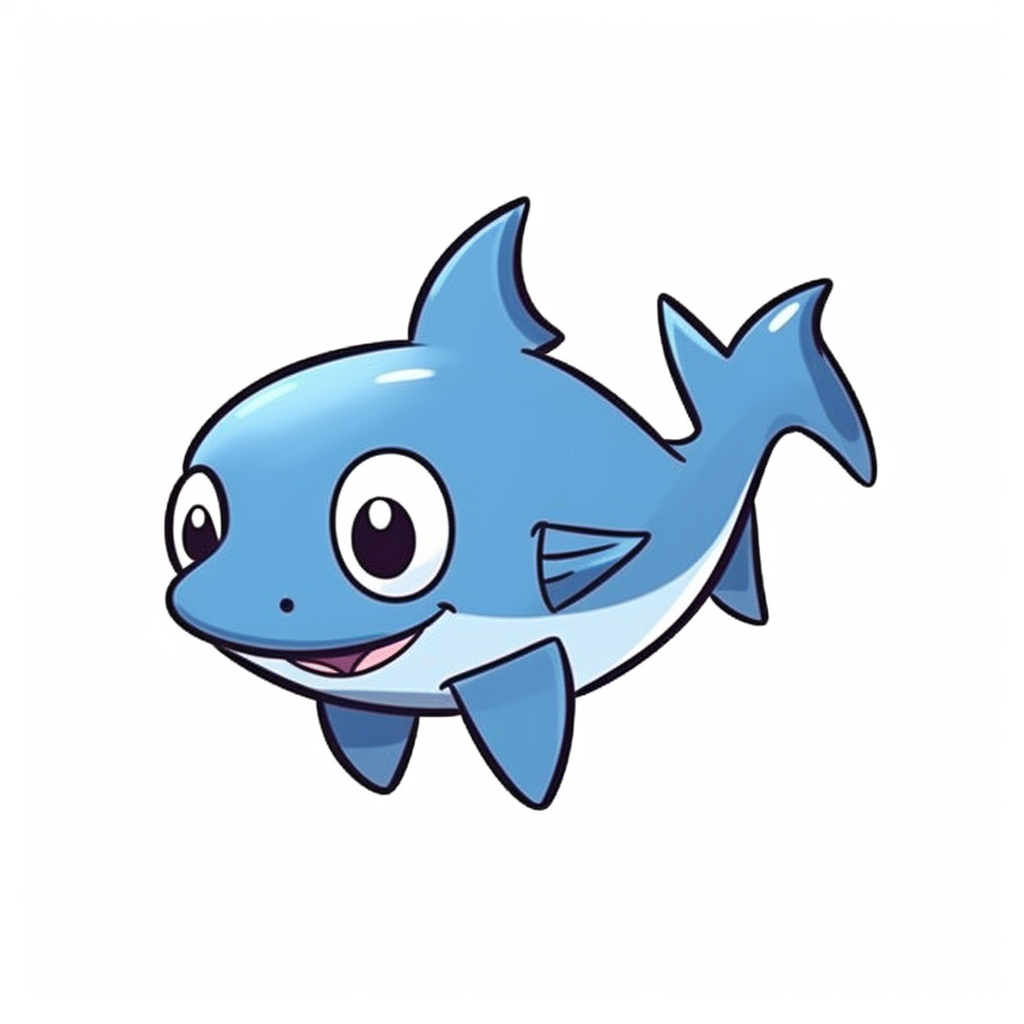 Realistic baby cute shark clipart simple blue white isolated on white background d cartoon style joucy color k