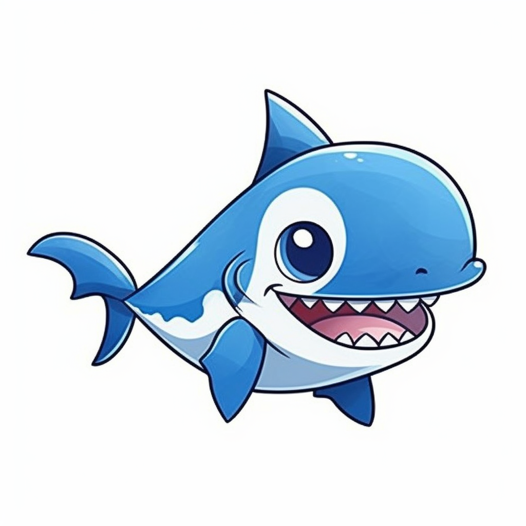 Realistic baby cute shark clipart simple blue white isolated on white background d cartoon style joucy color k