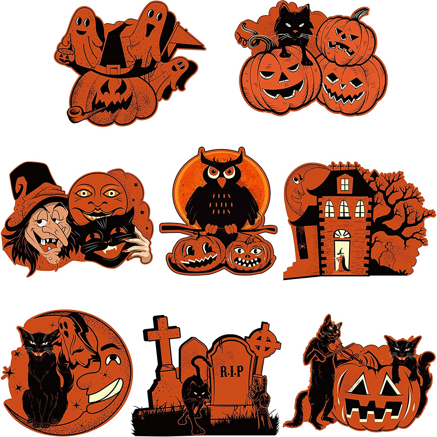 Vintage halloween party decorations moon cutouts assorted black orange pieces