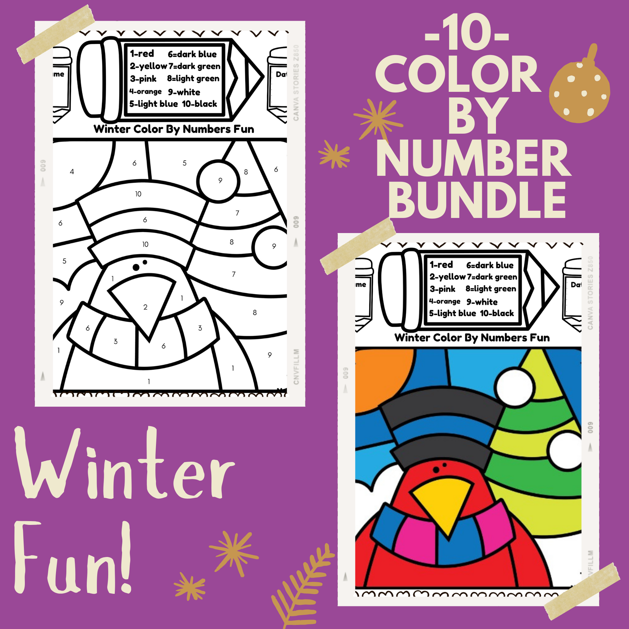 Winter coloring color by number winter activity color by number kindergarten made by teachers