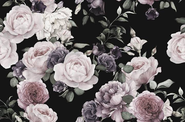 Black Floral Fabric, Wallpaper and Home Decor