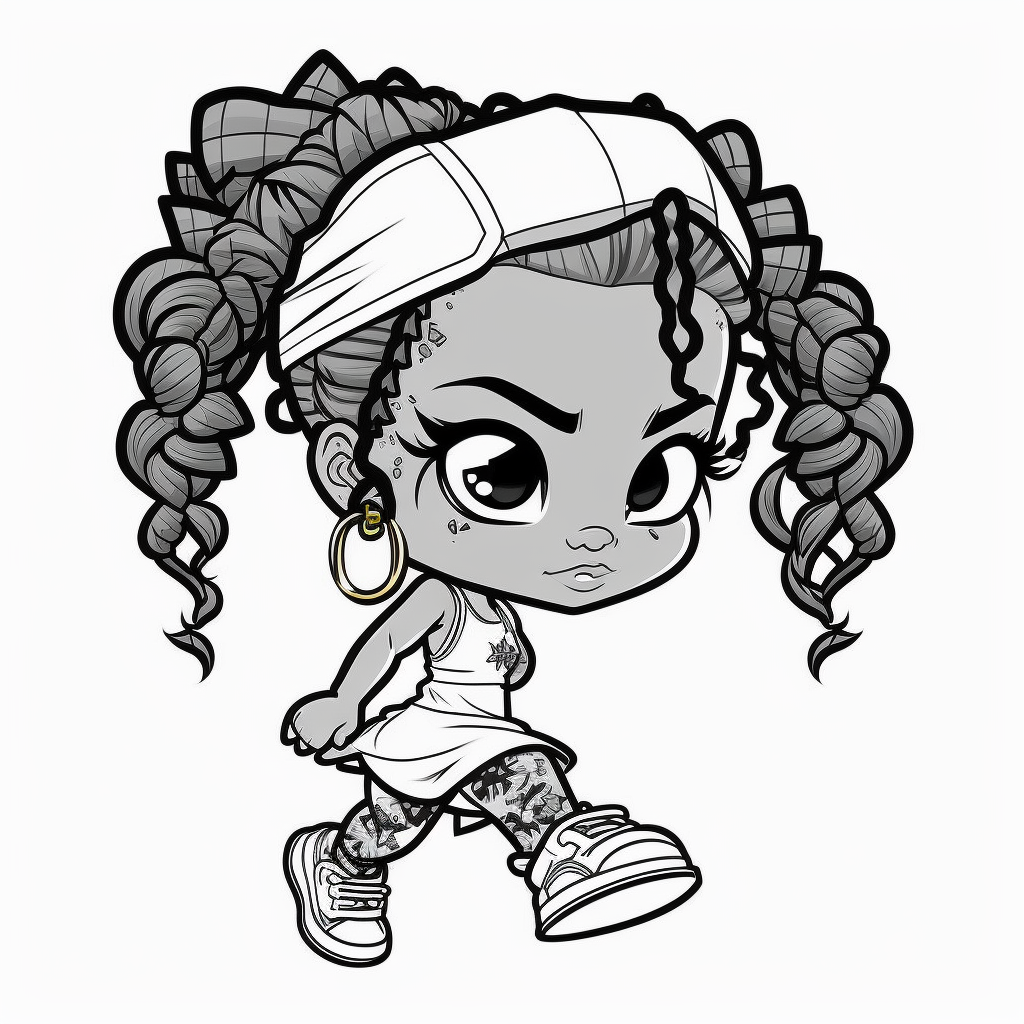 Cute line art for coloring page black hip hop chibi athletic girl png clipart camo color black hip hop runner girl african american track girl d white background