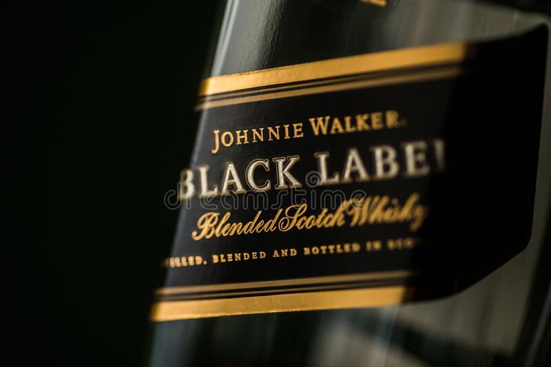 Johnnie walker black label blended scotch whisky bottle editorial photo