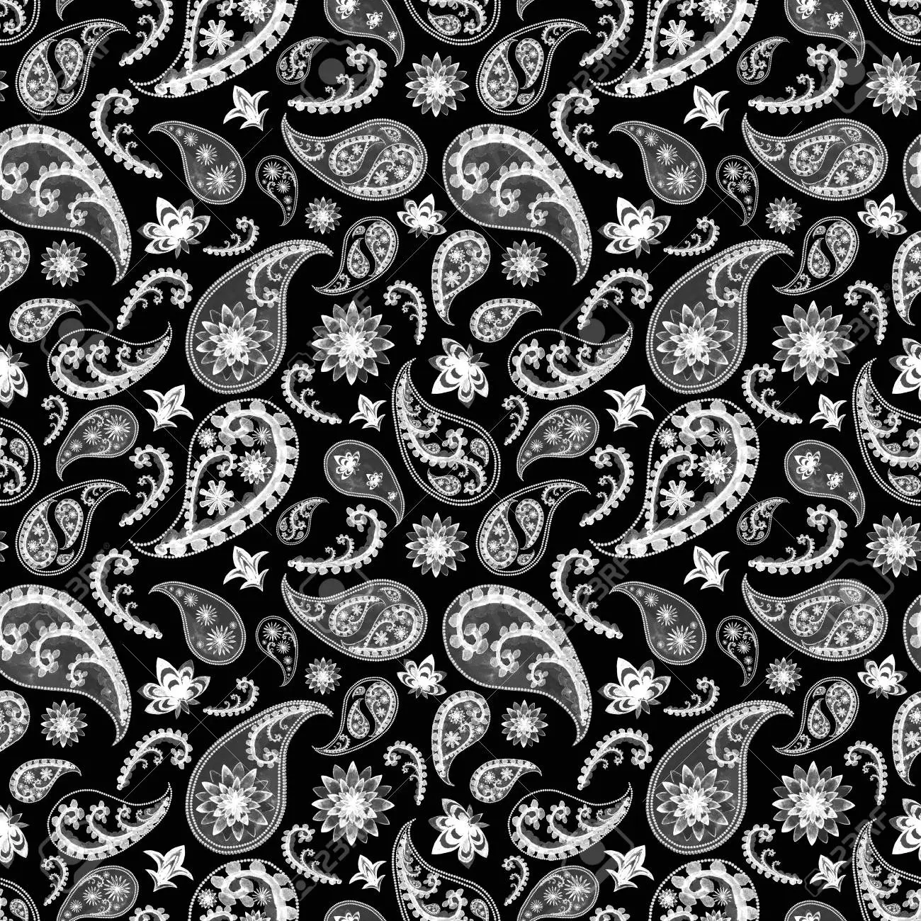Black Paisley Fabric, Wallpaper and Home Decor