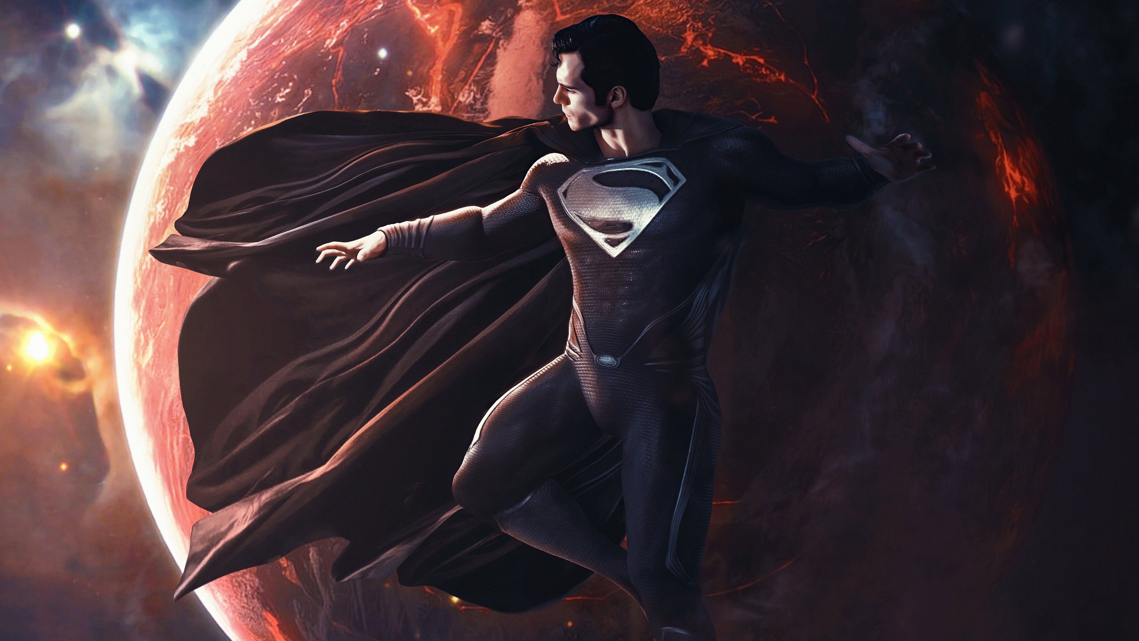 Superman with black suit over the earth wallpaper k ultra hd id